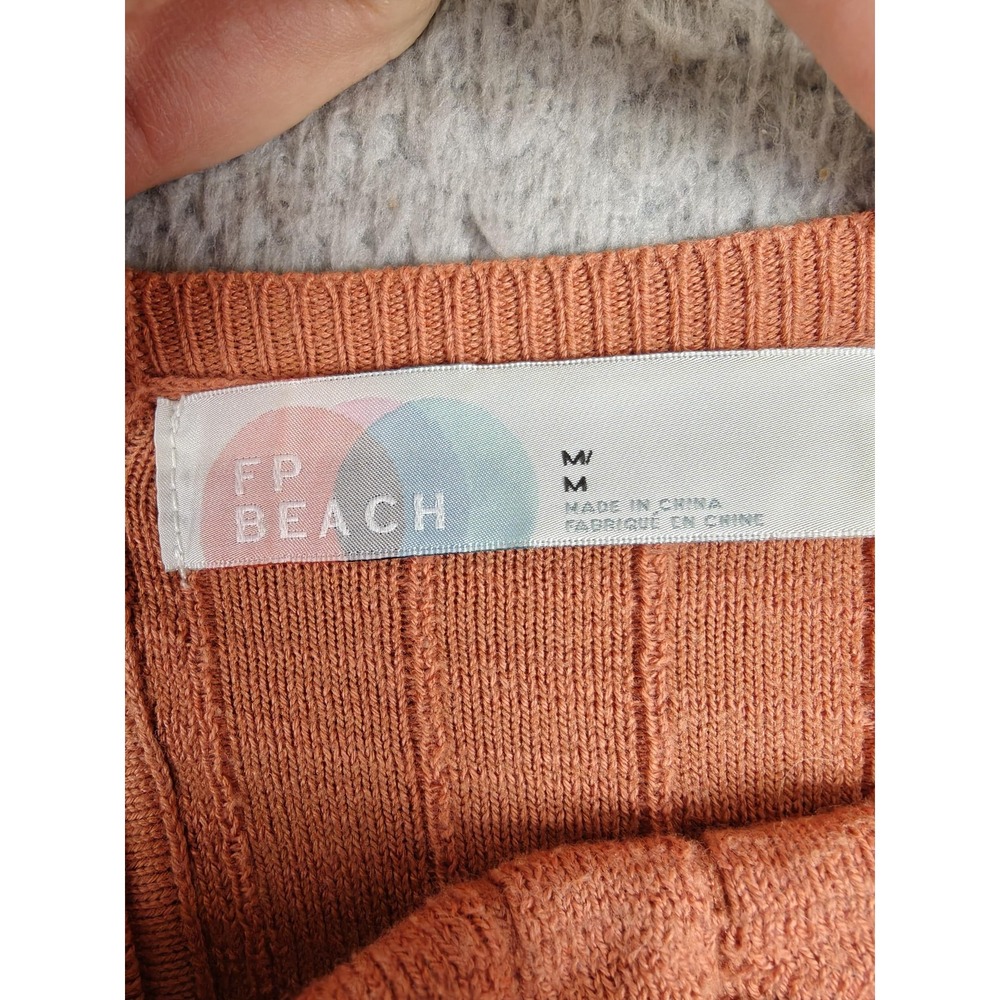 Free People FP‎ Beach Tank Top Womens Medium Orange Button Knit Camisole - Picture 2 of 7